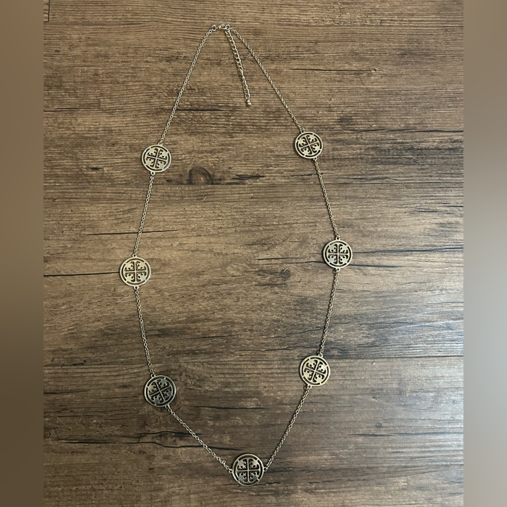 ISIS CREATIVE GOLD TONE COPTIC CROSS MEDALLION STATION NECKLACE